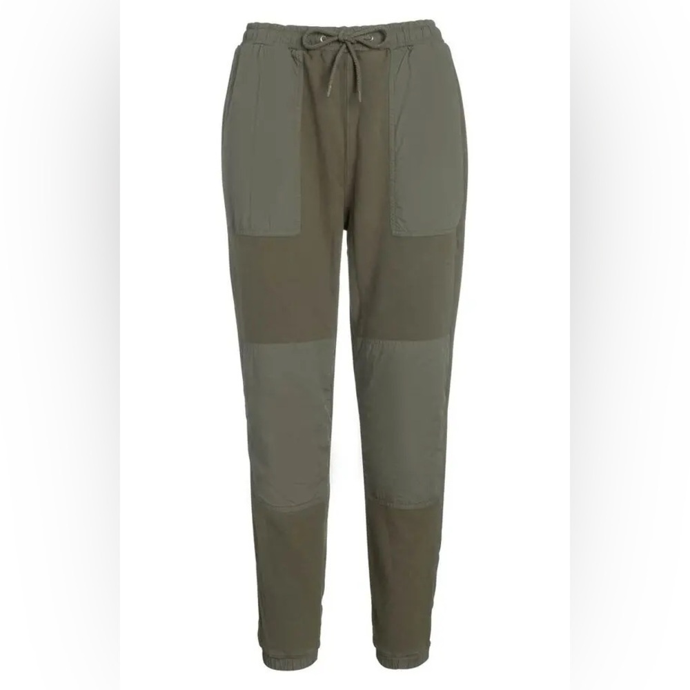 THAKOON Poplin Paneled Joggers - Green Size Large NWOT Drawstring Pockets